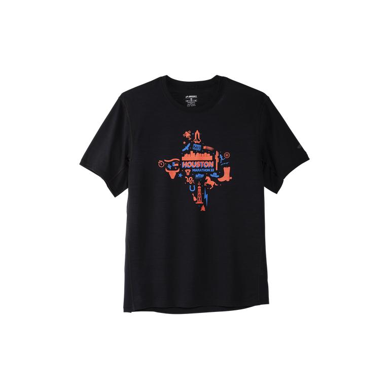 Brooks Houston22 Distance Graphic SS Men's Short Sleeve Running Shirt - Black/Orange/Blue//Houston I